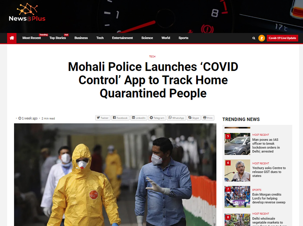 Mohali Police Launches ‘COVID Control’ App to Track Home Quarantined People